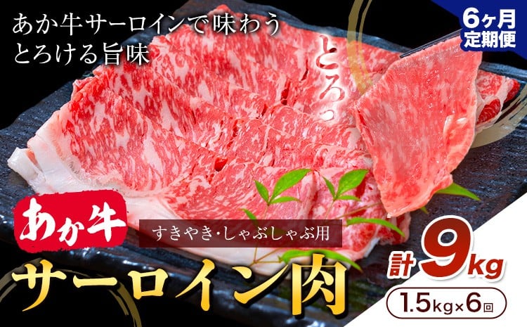 あか牛 すきやき・しゃぶしゃぶ用 サーロイン肉 6ヶ月定期便 合計9kg 1回 500g×3パック 合同会社たべたせいか《お申し込みの翌月から出荷》赤牛 牛肉 肉 お肉 すきやき すき焼き しゃぶしゃぶ サーロイン 熊本県産 産山村 送料無料