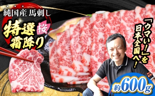 『純国産』熊本の味「桜」霜降り馬刺し「特選」 計約600g（約300g×2セット）/ 熊本 馬刺し ばさし バサシ 馬肉 霜降り タレ付き ヘルシー 冷凍 プレゼント 【有限会社 九州食肉産業】 [AYCN022]