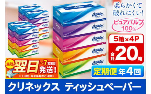 《3ヶ月ごとに4回お届け》定期便 ティッシュ クリネックス 20箱 5箱×4パック 秋田市オリジナル