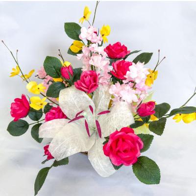 ふるさと納税 村上市 【まゆ玉から生まれる花　まゆ花(別名:シルクフラワー)】まゆ花ギフト　かご花アレンジメント[003] |  | 01