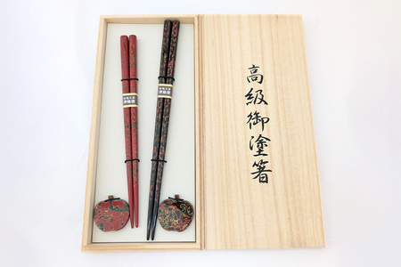 箸 箸置き りんご箸置き・箸 セット 唐塗 呂上・赤上 工芸品 漆器 津軽塗