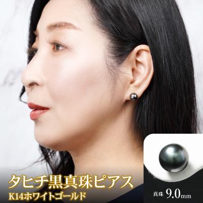 ふるさと納税 延岡市 タヒチ黒南洋真珠 ピアス 真珠 9mm 14Kホワイトゴールド