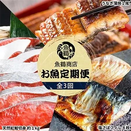 【毎月定期便】魚鶴商店が選ぶ人気お魚A(サバフィレ・うなぎ蒲焼・紅鮭切身)全3回【配送不可地域：離島】【4001330】