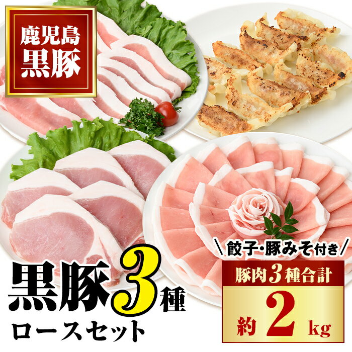【ふるさと納税】 極上かごしま黒豚セット！(合計約2kg・豚肉3種・餃子・黒豚みそ) ロース 黒豚みそ 黒豚餃子 セット 鹿児島 国産 九州産 黒豚 味噌豚 しゃぶしゃぶ 生姜焼き トンカツ みそぶた 餃子 ギョーザ ぎょうざ ギフト 贈答【和田養豚】