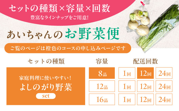 【8品 / 12回定期便】農薬に頼らない！カラダにやさしい「よしのがり野菜」セット（ショート）【吉野ヶ里あいちゃん農園】 [FAA002]