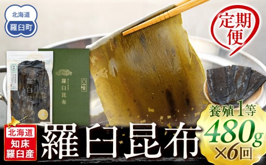 羅臼昆布 定期便(480g×6回) 年6回！海鮮工房厳選 北海道 知床 羅臼産 養殖1等 生産者 支援 応援