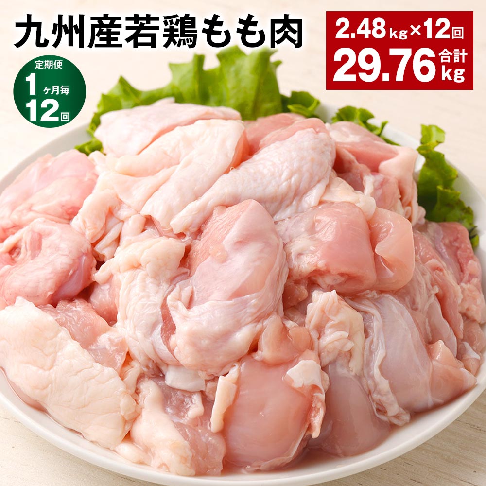 【ふるさと納税】【定期便】【1ヶ月毎12回】九州産若鶏もも肉 計約29.76kg(約2.48kg×12回) 肉 お肉 鶏肉 若鶏 もも肉 唐揚げ てりやき チキンカレー 棒々鶏 煮物 国産 九州 熊本県 菊池市 送料無料《お申し込みの翌月から出荷》