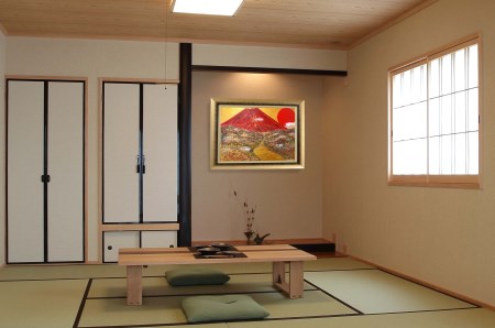 富士山溶岩パワーアート「赤富士から流れる金流の桂川」 絵画 アート