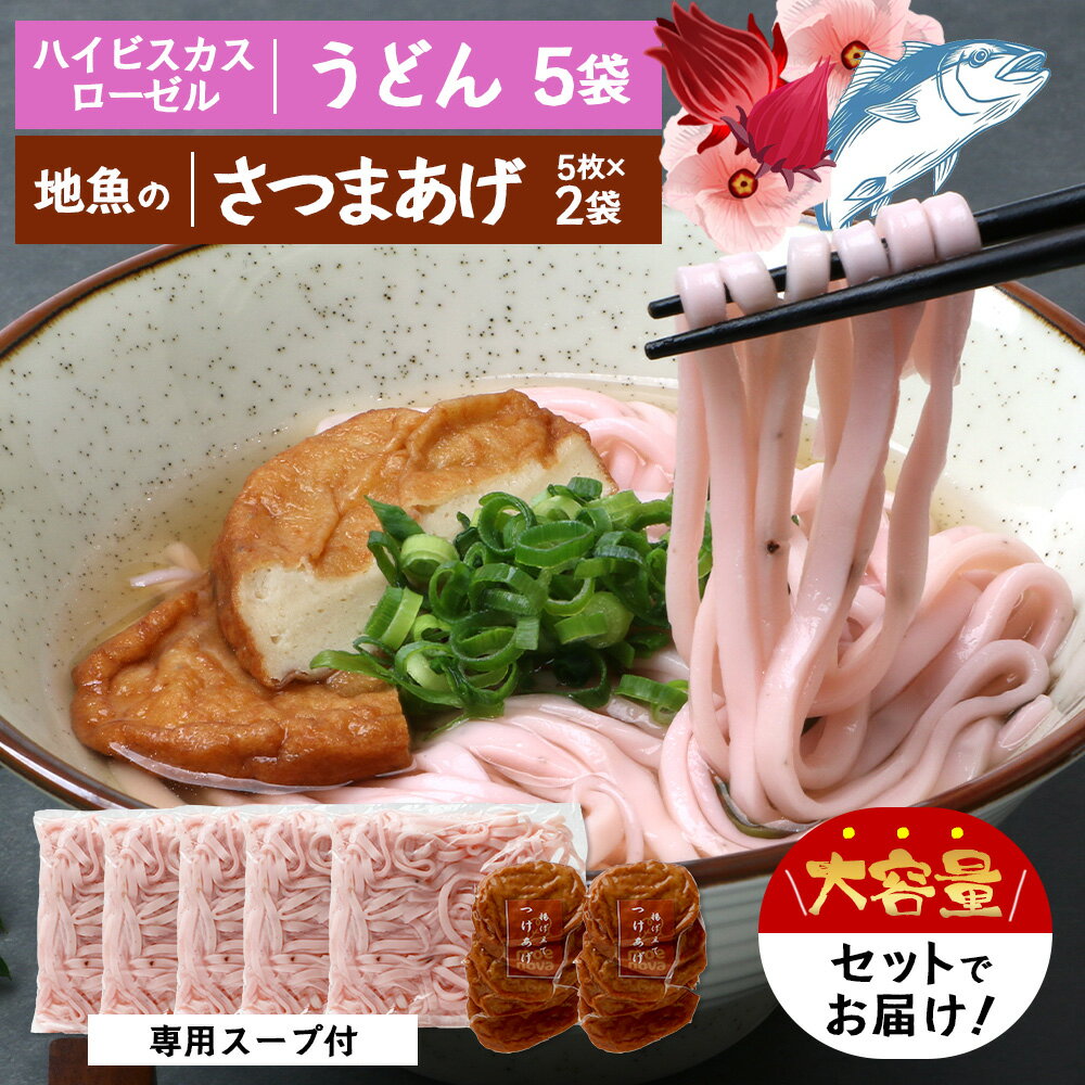 【ふるさと納税】本土最南端　ハイビスカスローゼルうどん（5袋）と地魚のさつまあげ（5枚×2袋）セット
