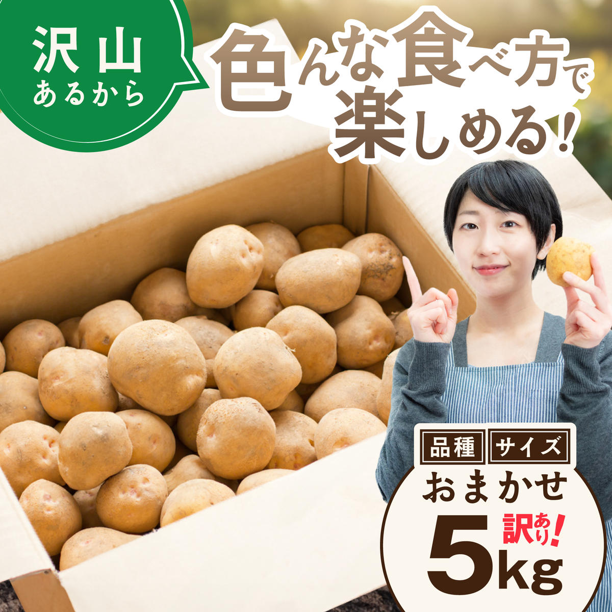 2025年10～12月発送 北海道別海町産 じゃがいも5kg(１種おまかせ)【JV0000005】（きたあかり、ワセシロ、男爵、メークイーン、レッドムーン）