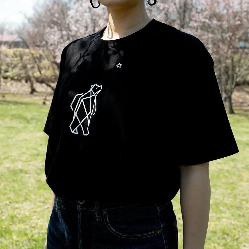 「知床トコさん」×久米繊維 　コットンTシャツ Lサイズ・ブラック　折り紙柄　半袖