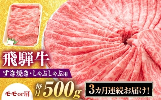 【3回定期便】 飛騨牛 すき焼き しゃぶしゃぶ 両用 500g 瑞浪市 / 養老ミート 冷凍 モモ 肩 赤身 あっさり 和牛 ギフト [AZDB029]