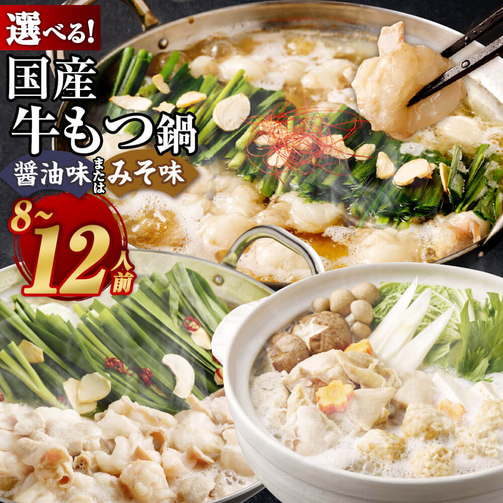 【ふるさと納税】【選べる もつ鍋セット】国産牛もつ鍋 8人前/10人前/12人前 ／ 国産牛もつ鍋＋水炊き 合計8人前/10人前 醤油味/みそ味 10000円 〜 14000円 1万円 〜 1万4000円 国産 小腸 ホルモン ちゃんぽん スープ もつ鍋セット モツ鍋 鍋セット 食べ比べ 冷凍 送料無料