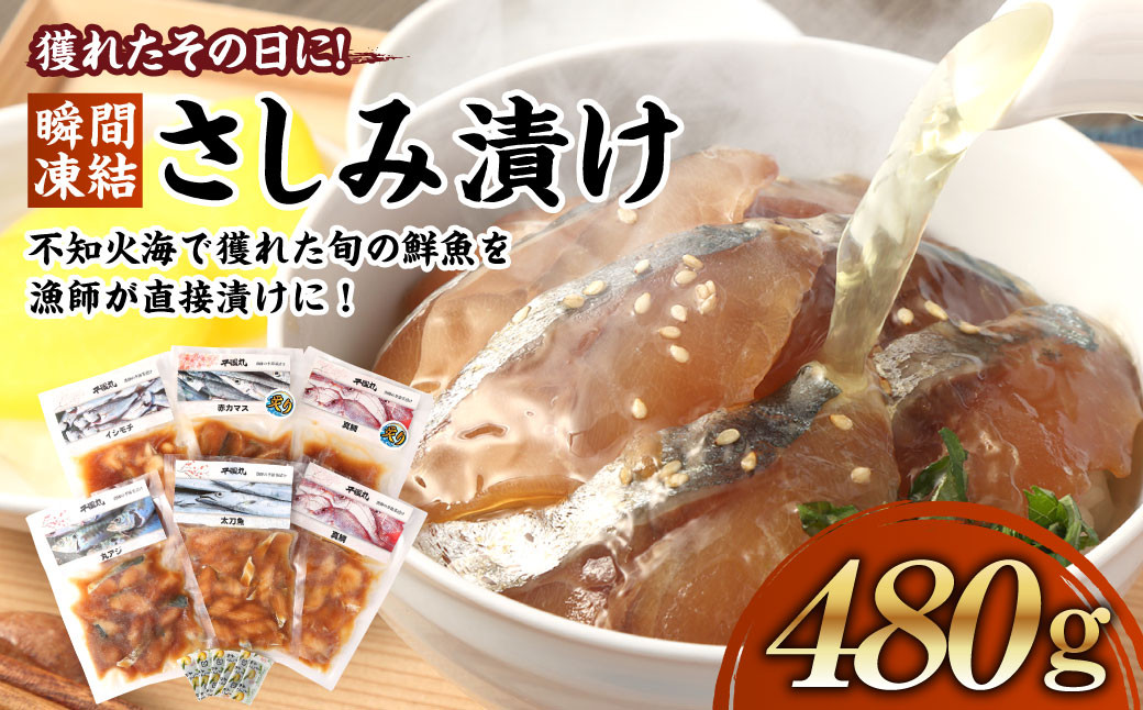 
                  熊本県津奈木町産 瞬間凍結 さしみ漬け 480g（80g×6袋）旬の魚 魚 小分け 出汁茶漬け 魚貝
                