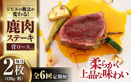 【全6回定期便】鹿肉 背ロース 120g×2枚 《喜茂別町》【EBIJIN】 ジビエ 鹿 ロース ステーキ ステーキ用 赤身 冷凍 冷凍配送 定期便[AJAO069]