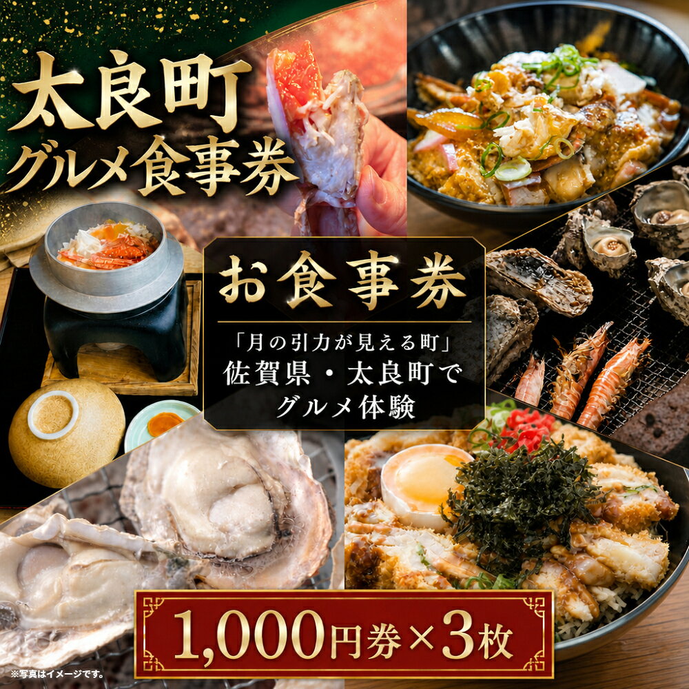 【ふるさと納税】【お食事券】 「月の引力が見える町」 佐賀県・太良町でグルメ体験 3000円分 （1000円券 × 3枚） 【7営業日以内発送】 食事券 お食事券 グルメ体験 券 チケット 体験チケット 佐賀県 太良町 NA16