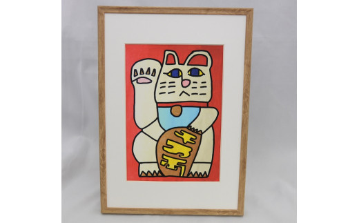 
【障がい者アート】スズキタカヒロ作「まねきねこ」ミニ絵画010-006
