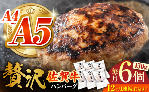【箸を入れると溢れ出る肉汁をご自宅で】＜全12回定期便＞佐賀牛ハンバーグ 150g×6個【がばいフーズ】 [HCS037]