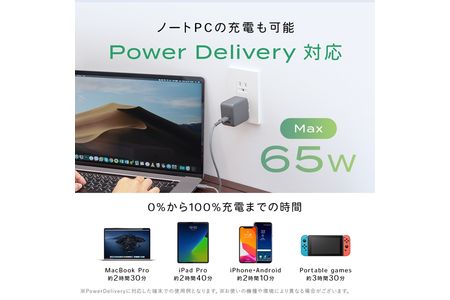 MOTTERU(モッテル) Power Delivery65W対応 USB Type-C×1ポート、USB Type-A×1ポート 合計最大63W AC充電器 かしこく充電 ２年保証 もってる（MOT