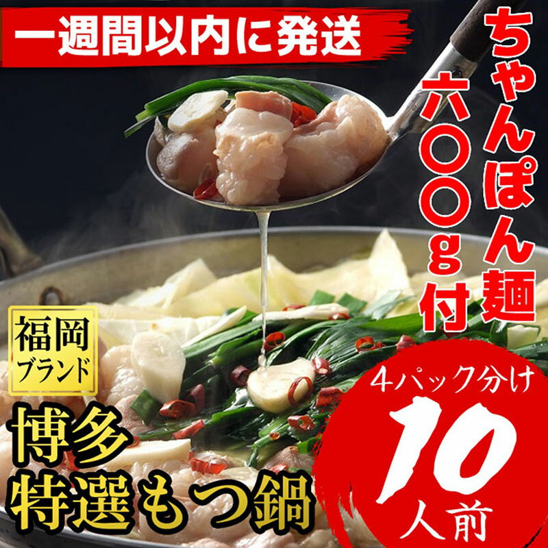 【ふるさと納税】【1週間以内に発送】「10人前！」博多特選もつ鍋(プリプリの国産牛小腸のみ使用・醤油味）福岡ブランド | 肉 お肉 にく 食品 国産 人気 おすすめ 送料無料 ギフト