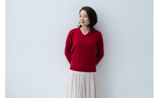 Vネックプルオーバー 度詰(レッド)女性用サイズ:S(36)≪白田のカシミヤ≫