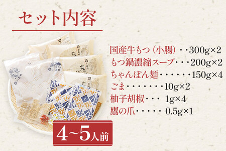 博多若杉 もつ鍋4～5人前  醤油味 + 博多水炊き 4～5人前 セット ちゃんぽん 牛もつ鍋