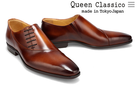 クインクラシコ 革靴 62002 (カラー：ブラウン、サイズ：27.0cm) ビジネスシューズ 本革 サイドレース エラスティック スリッポン 牛革 フォーマル