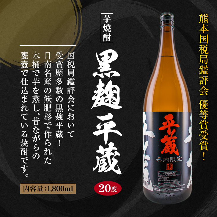 BA63-23 ≪受賞歴多数!!宮崎限定焼酎≫平蔵(白・黒）人気の2本セット(宮崎県オリジナル20度)_イメージ3