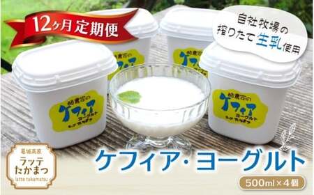 【12ヵ月定期便】ケフィア・ヨーグルト500ml×4個 ／ 葛城 高原 牧場 ケフィア ヨーグルト【latt-tkb014】