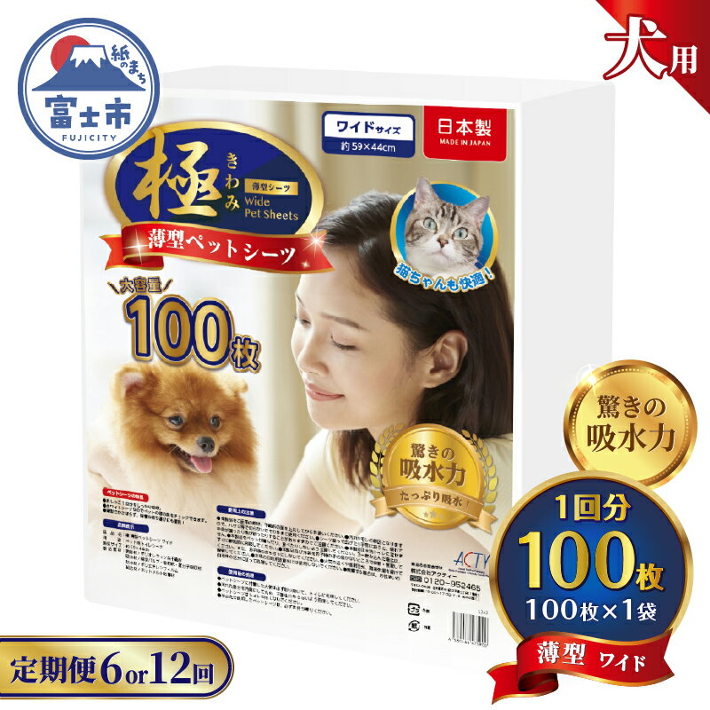 【ふるさと納税】 定期便 選べる回数 6回/12回 ペットシーツ 【極】シリーズ 薄型ワイド 100枚 ペット用 犬用 猫用 トイレシーツ 日用品 ペット用品 防災 備蓄 消耗品 ドッグ キャット わんちゃん ねこちゃん 静岡県 富士市 [sf077-139] [sf077-140]