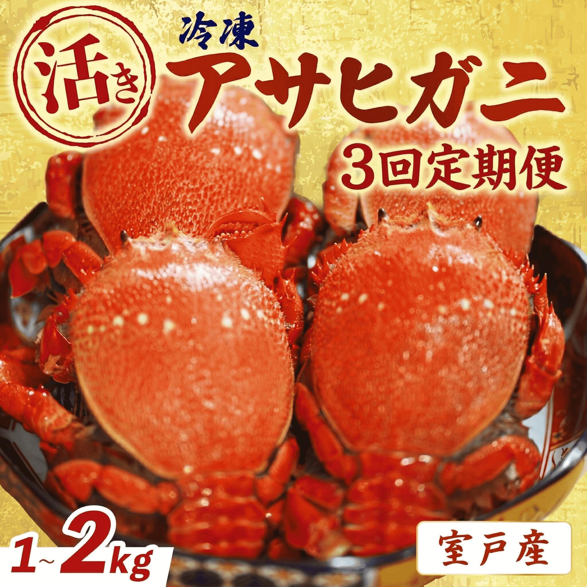 【ふるさと納税】【 活冷凍 アサヒガニ 1～2kg 3回定期便 】朝日蟹 蟹 かに カニ ガニ がに 生 活 冷凍 セット 詰め合わせ パスタ 味噌汁 焼ガニ 魚介類 海鮮 海の幸 産地直送 産直 旬 晩御飯 夕食 おかず 酒の肴 贅沢 自宅用 家庭用 お取り寄せ 美阿丸 高知県 室戸市