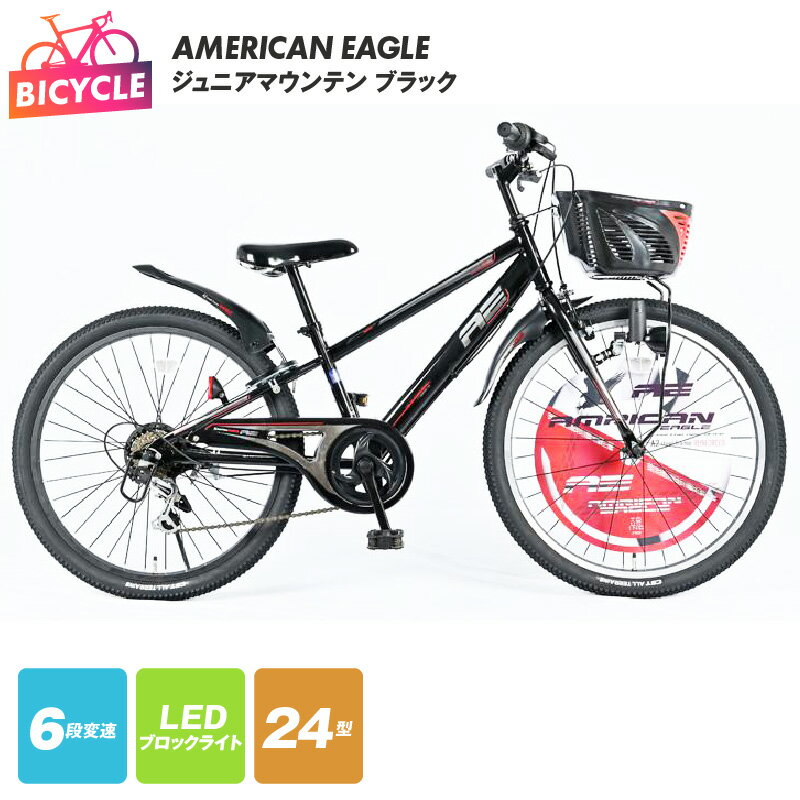 【ふるさと納税】AMERICAN EAGLE ジュニアマウンテン24 ブラック 黒 完成品 完全組み立て キッズ ジュニア 子供 子供用 22型 自転車 サイクル 外装6段変速 LEDブロックライト リング錠 バンドブレーキ 大阪府 泉佐野市 送料無料