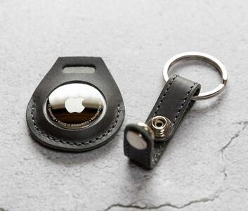 エアタグ用 キーホルダー カバー レザー 本革 キーリング apple airtag 【グレー】