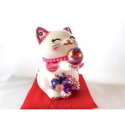 ふるさと納税 中間市 風水ハッピーキャット(L)ピンク(赤座布団付き) |  | 02