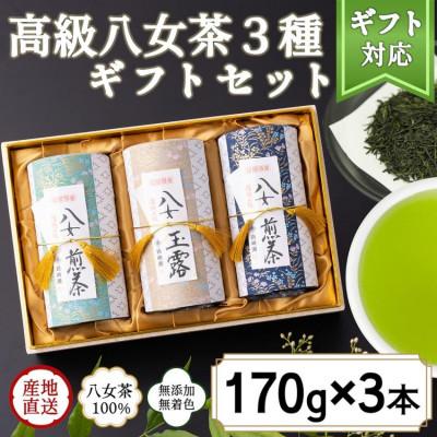 ふるさと納税 八女市 【ギフト対応】高級ギフト 和紙貼り茶缶入り高級茶3種セット 各170g 八女茶100%