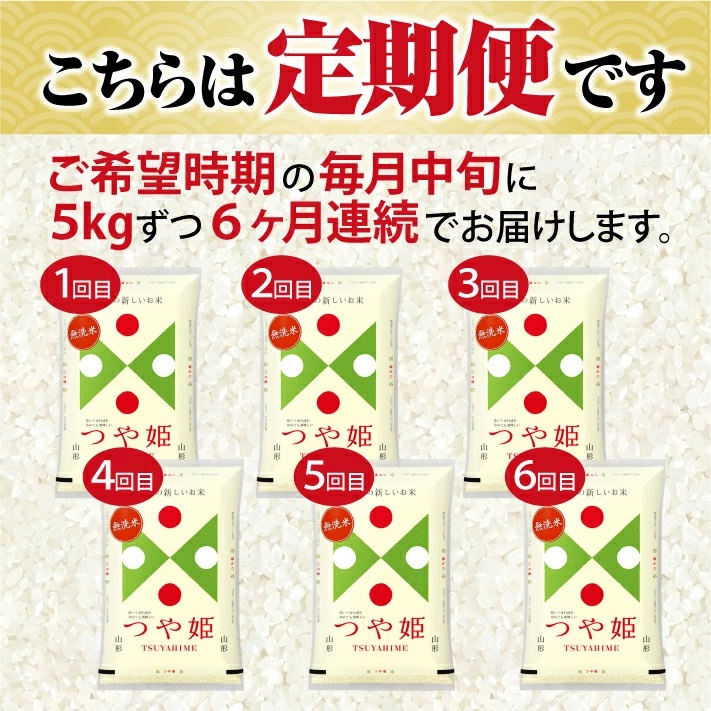 【定期便】無洗米つや姫 5kg×6ヶ月連続 (12月～5月)