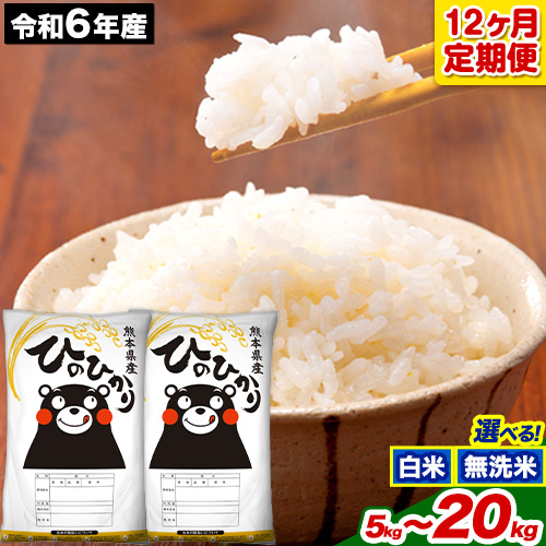新米 令和7年産 ひのひかり 【12ヶ月定期便】 選べる精米方法 白米 or 無洗米 5kg 10kg 15kg  20kg 計7回お届け 《11月から出荷開始》 熊本県産 白米 無洗米 精米 ひの 米 こめ お米 熊本県 長洲町