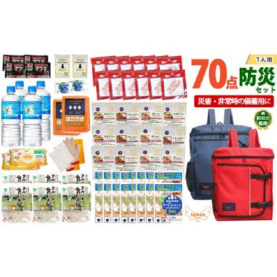ふるさと納税 兵庫県 2人用  70点防災グッズ 豊岡産 ネイビー&amp;レッド