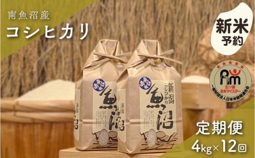 【令和8年産新米予約】「五つ星お米マイスター」の南魚沼産コシヒカリ　精米４kg（２kg×２個）×12回（毎月定期便）【2026年10月上旬より1ヶ月以内に順次発送予定】