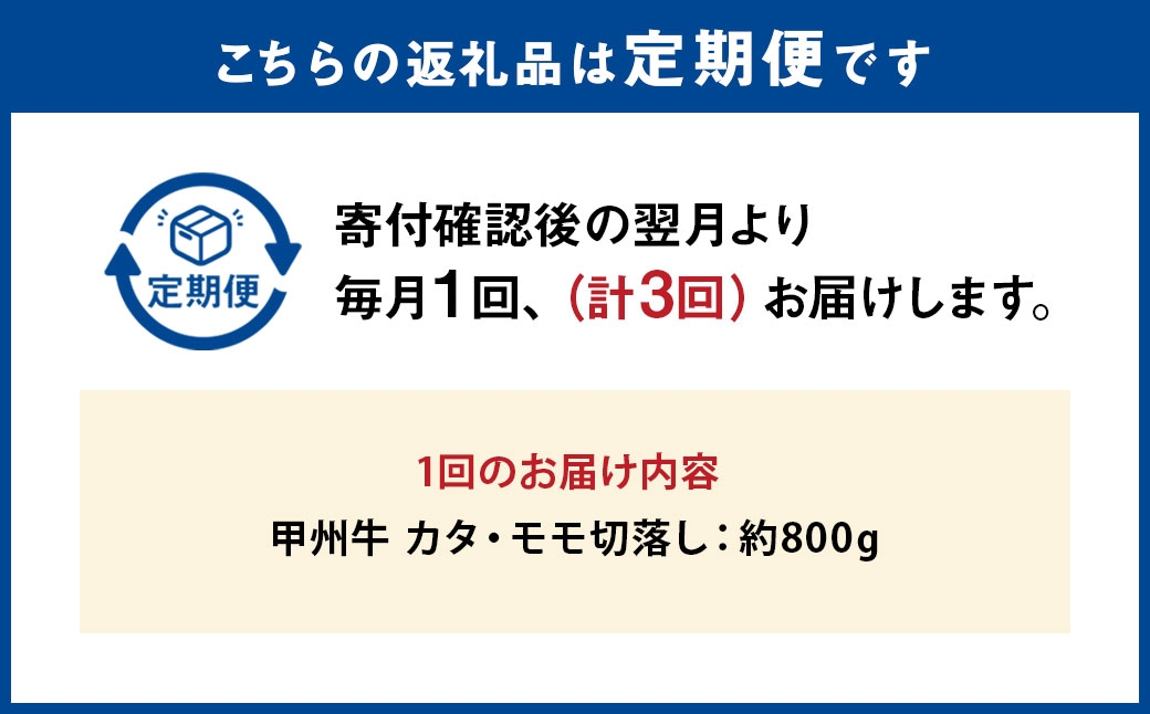 【 3回定期便 】 甲州牛 カタ ・ モモ 切落し 約800g入