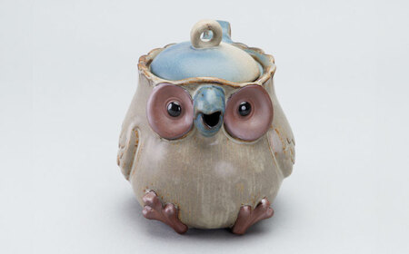 かしわ窯　動物のポット　青フクロウ【1541730】