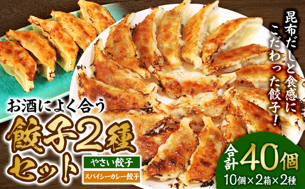 
                  【食感と昆布だしにこだわり】 お酒によく合う餃子2種セット40個(野菜餃子1箱10個×2箱・スパイシーカレー餃子1箱10個×2箱) | 食べ比べ 詰め合わせ カレー餃子 野菜餃子 冷凍餃子 おつまみ グルメ お取り寄せ
                