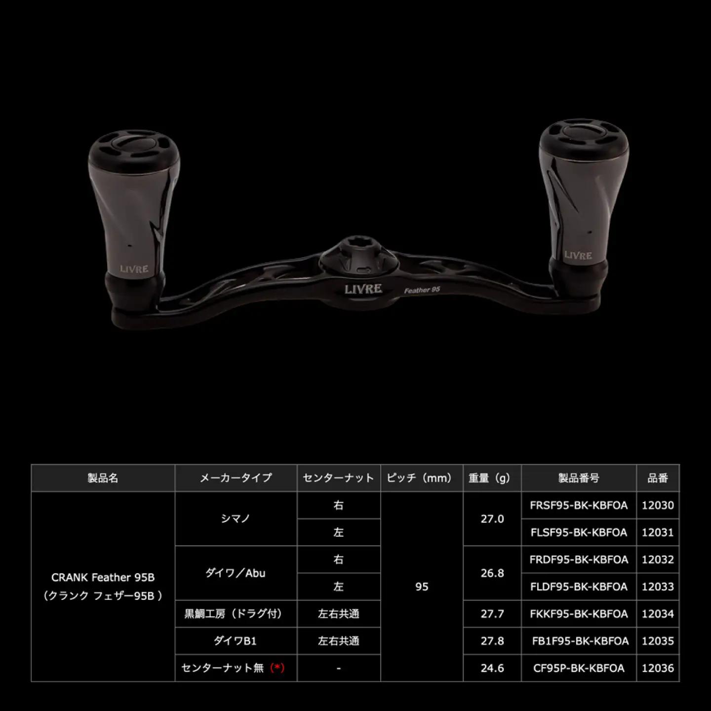 LIVRE リブレ feather95 f air ノブ(右巻用) ダイワ用(オールブラック) / フェザー 釣り具 釣り用品 釣り アウトドア Bプロ / 亀山市 / 有限会社メガテック[AMBB4