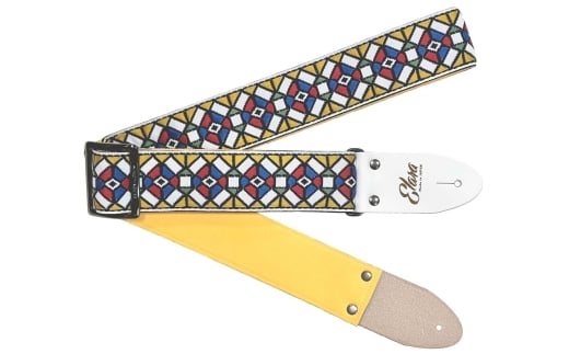 【ギターストラップ】 Elara Straps Stained Glass Straw Yellow 郡上市 レザー 真鍮バックル ウルトラスエード プロ仕様 エレキ アコギ ベース Ksound 小林楽器店
