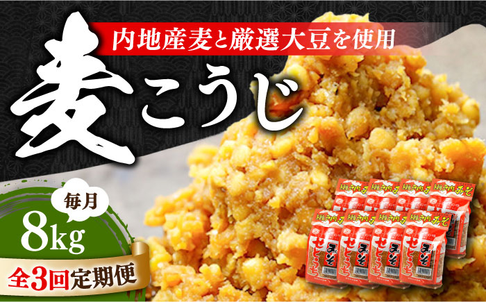 
【全3回定期便】【毎日食べても飽きない！創業明治28年から変わらない伝統の味】田舎みそ（麦こうじ）1kg×8袋＜瀬戸内みそ高森本店＞江田島市 [XBW017]
