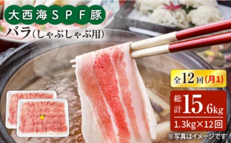 【訳あり】【月1回約1.3kg×12回定期便】大西海SPF豚 バラ（しゃぶしゃぶ用）計15.6kg＜大西海ファーム＞ [CEK122]