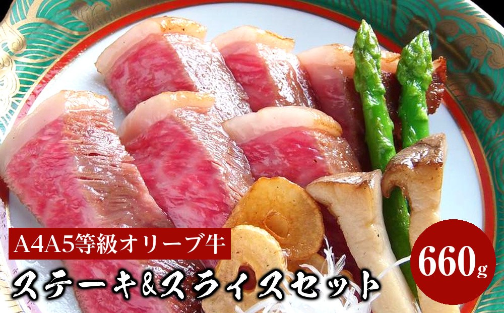 
しゃぶまるセット　A4A5等級オリーブ牛ステーキ&スライスセット　660g
