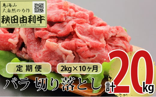 
《定期便》10ヶ月連続 秋田由利牛 バラ切り落とし 2kg（1kg×2パック）
