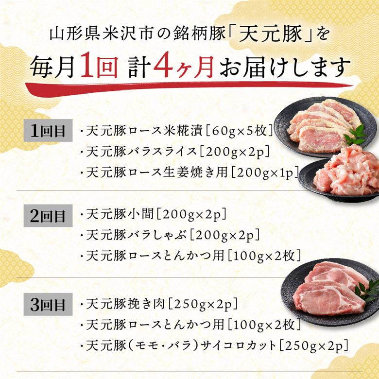 【定期便】 4ヶ月定期便 天元豚 セット 全4回 豚肉 ロース バラ 小間 モモ 挽き肉