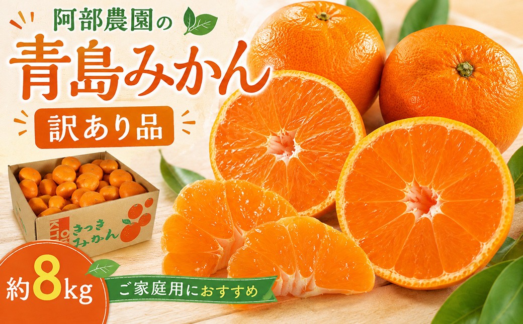 
                  【訳あり品】阿部農園の「青島 約8kg」 ／ ミカン みかん 蜜柑 柑橘 温州みかん うんしゅうみかん 温州 うんしゅう 青島 あおしま 青島みかん あおしまみかん 8kg 8キロ 柑橘類 訳あり 甘い フルーツ 先行予約 1月 1月発送 ＜112-003＞
                